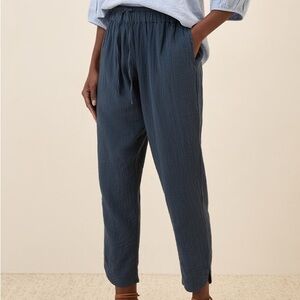 PACT Women's coastal double gauze tapered pull on pants- French navy blue